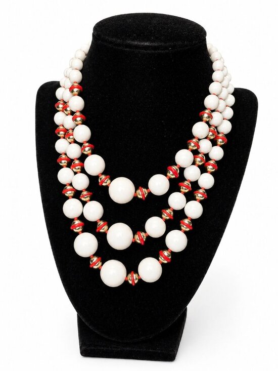 Unbranded Jewelry - Vintage 1960s Japan Multi Strand Big White Bead Adjustable Cascading Necklace